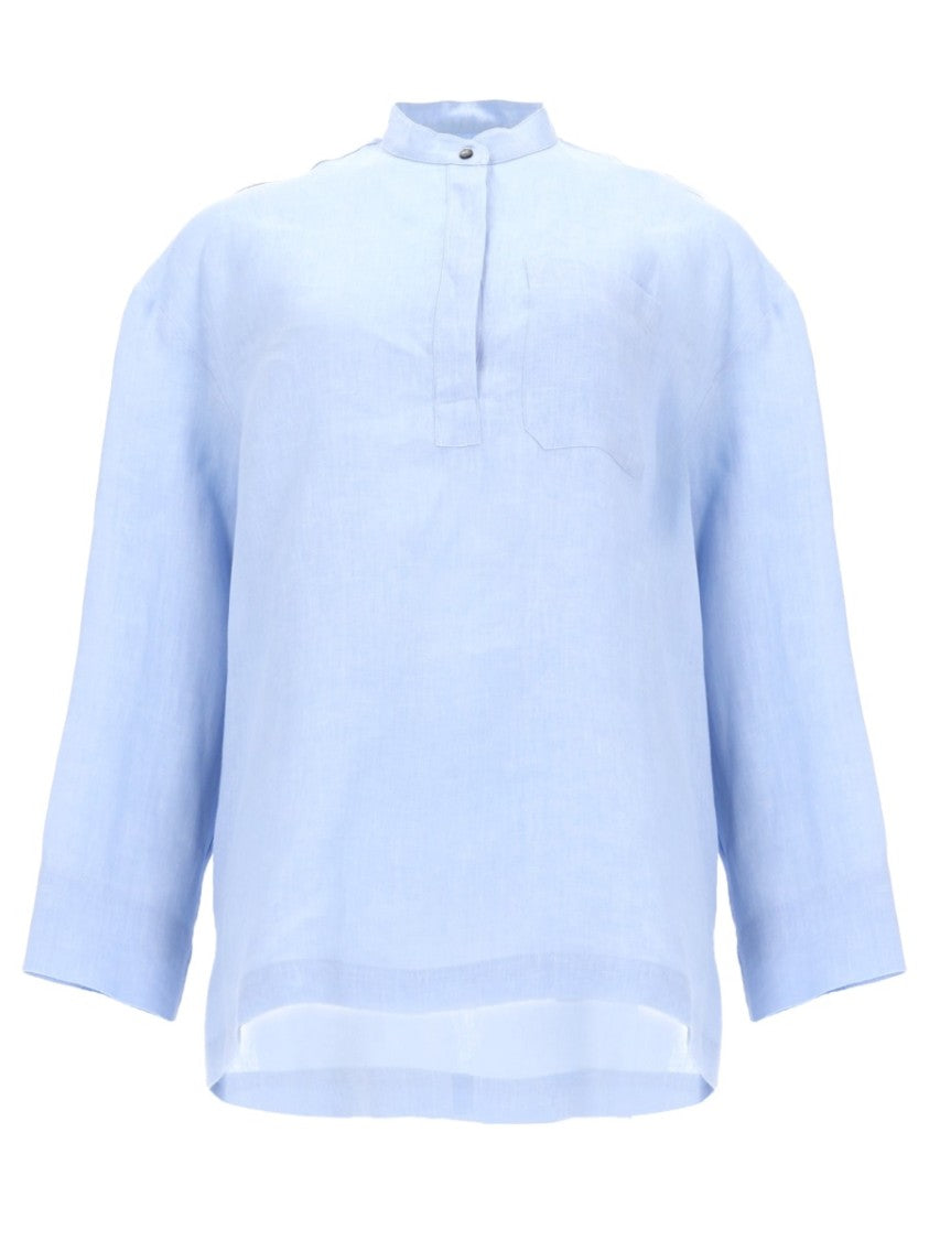 Max Mara Lightweight Mandarin Collar Linen Blouse