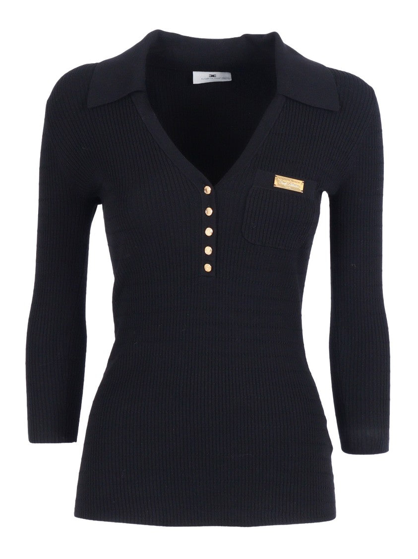 Elisabetta Franchi Tricot Deep V Neck Top