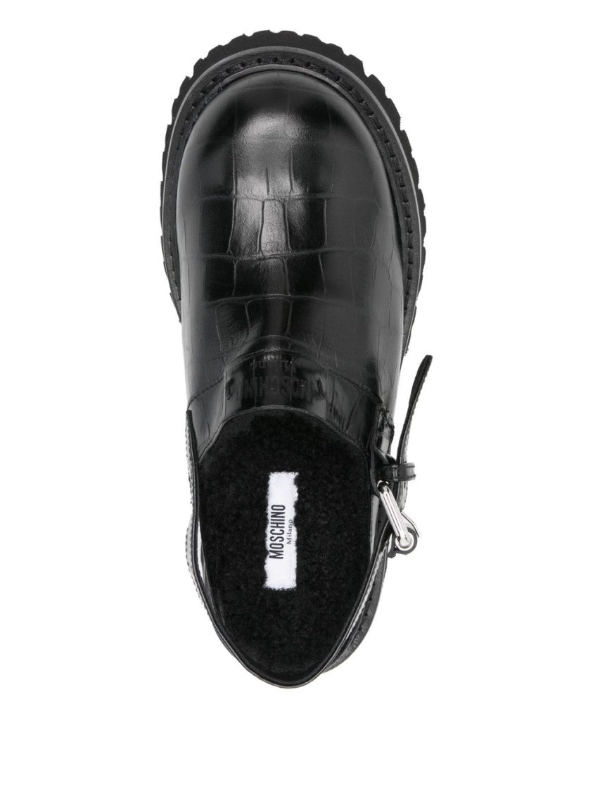 Moschino Textured Black Leather Platform Sandals