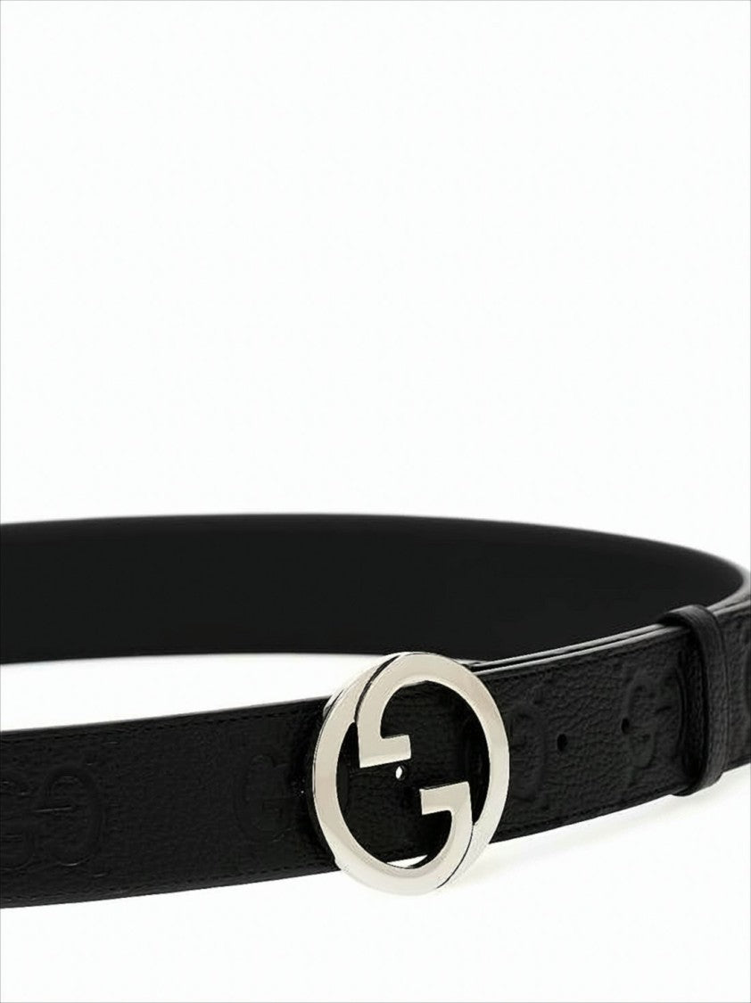 Gucci Black Leather Belt With Embossed Logo