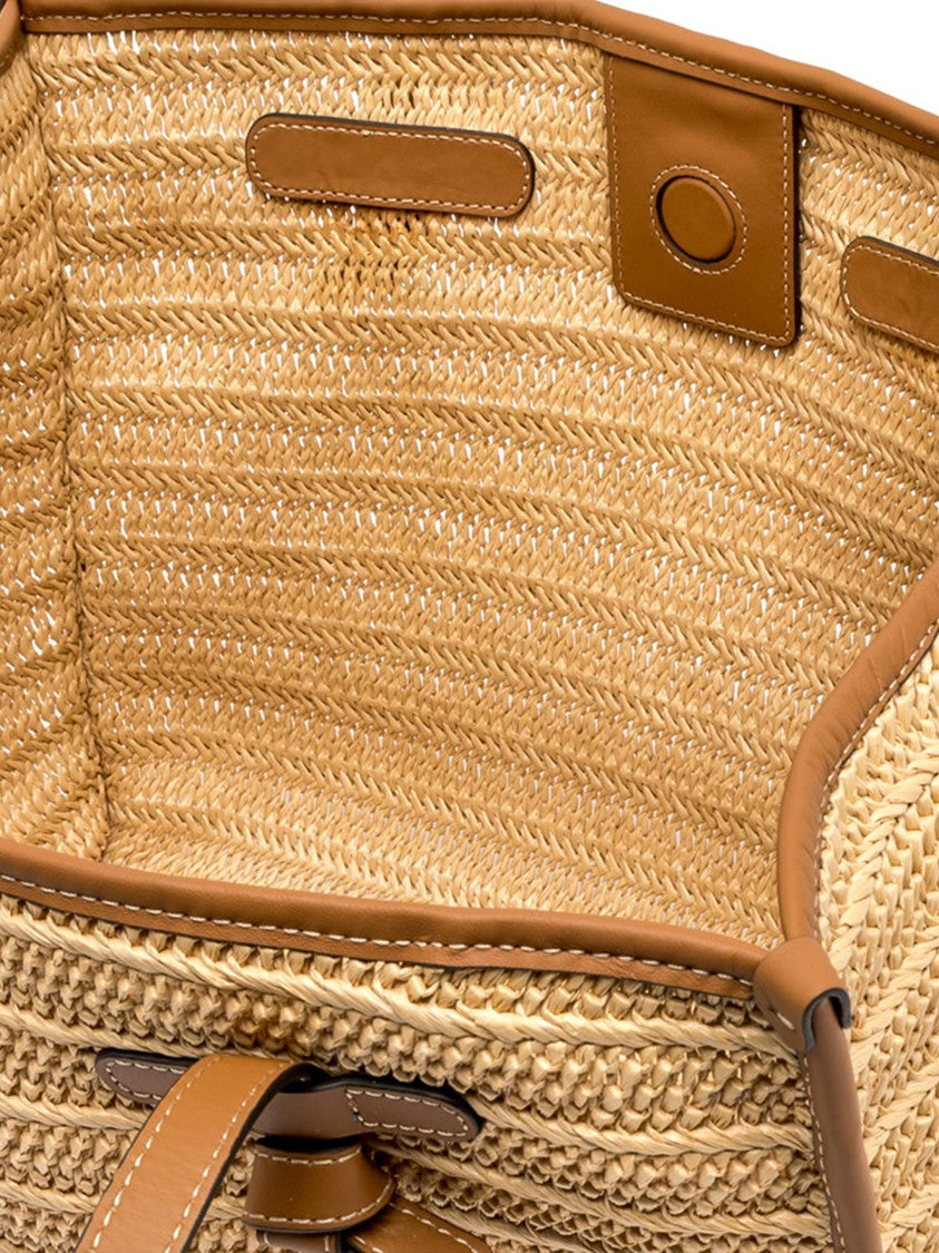 Gianni Chiarini Marcella Woven Straw Brown Leather Tote
