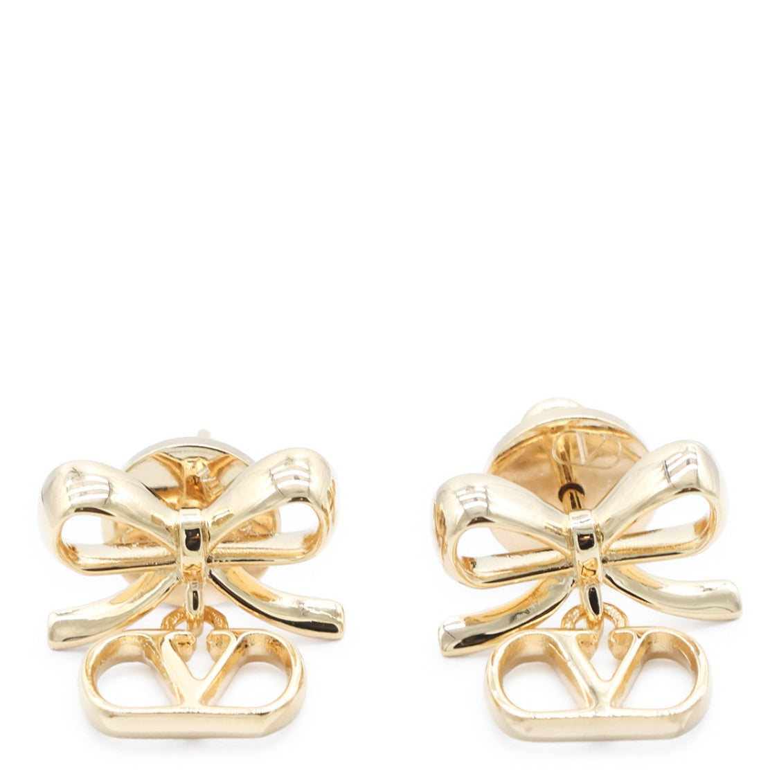 Valentino Garavani Polished Gold-Tone Bow V-Logo Stud Earrings