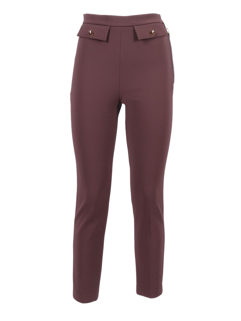 Elisabetta Franchi Tailored Brown Pants With High Waist And Polished Accents