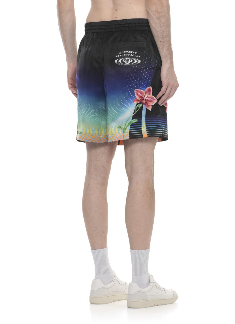 Casablanca Black Orchid Racer Silk Shorts