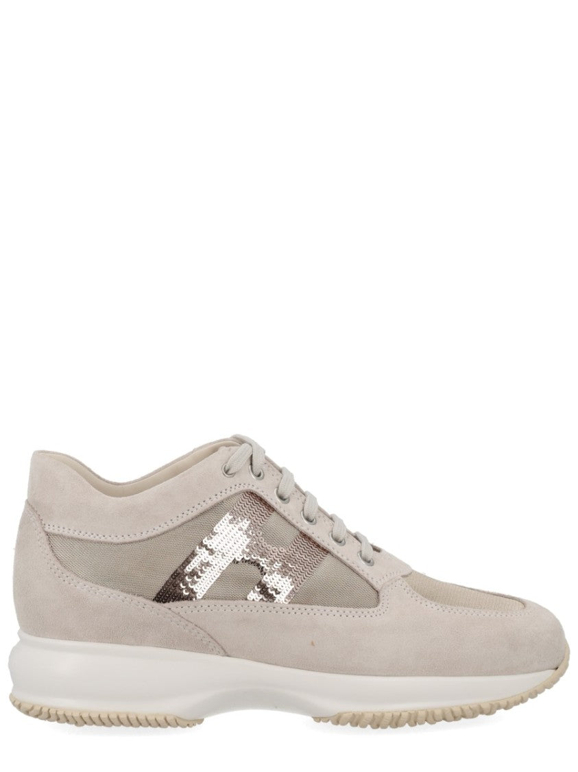 Hogan Light Beige Interactive Sequin Logo Sneakers