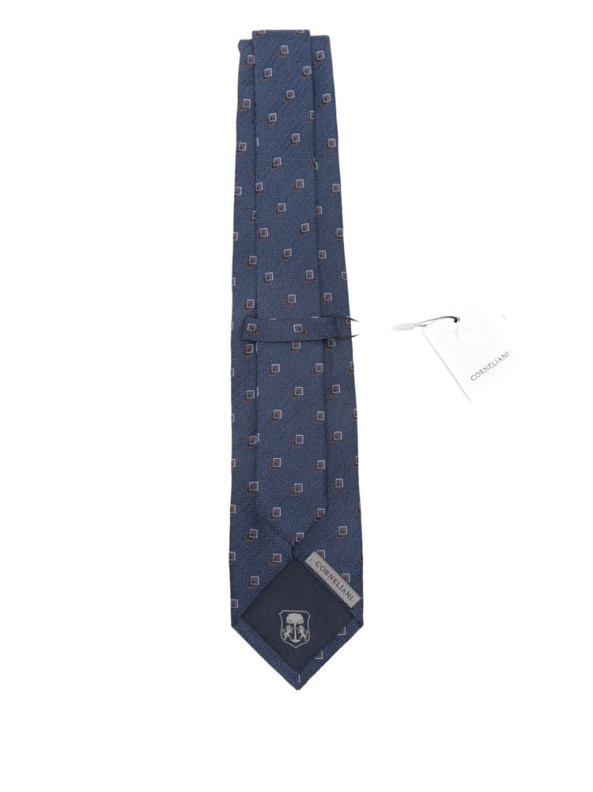 Corneliani Silk Blue Tie With Subtle Herringbone