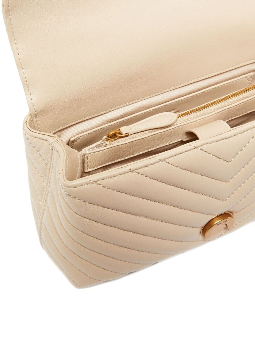 Pinko Light Beige Leather Detachable Shoulder Bag