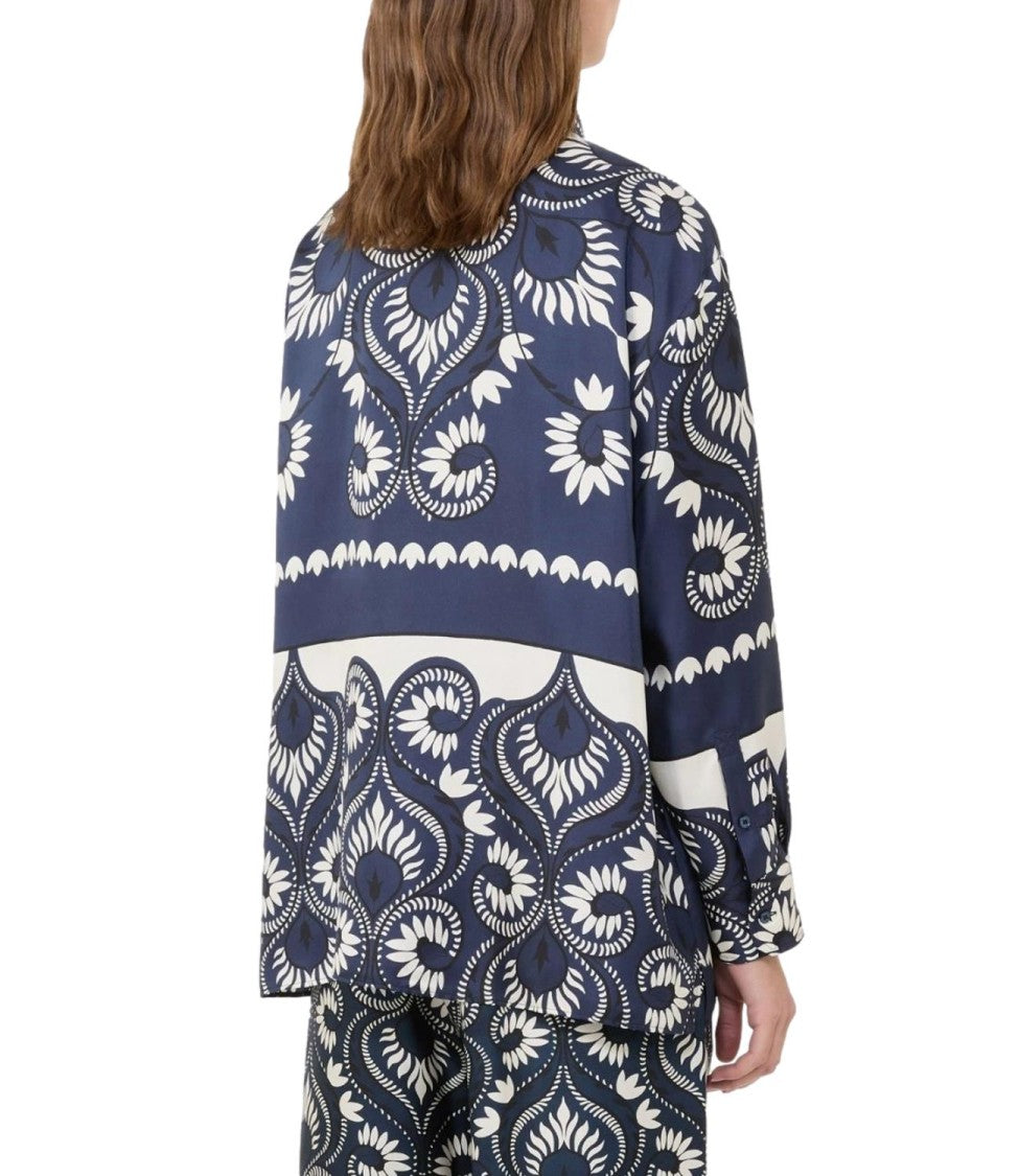Max Mara Blue Deco Wkdlastra Silk Shirt