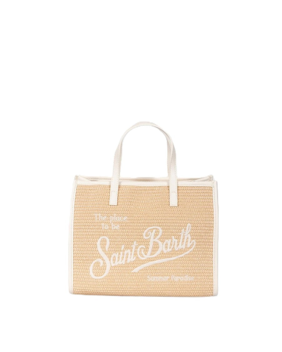 Mc2 Saint Barth Rectangular Woven Tote Bag With Natural Straw Texture