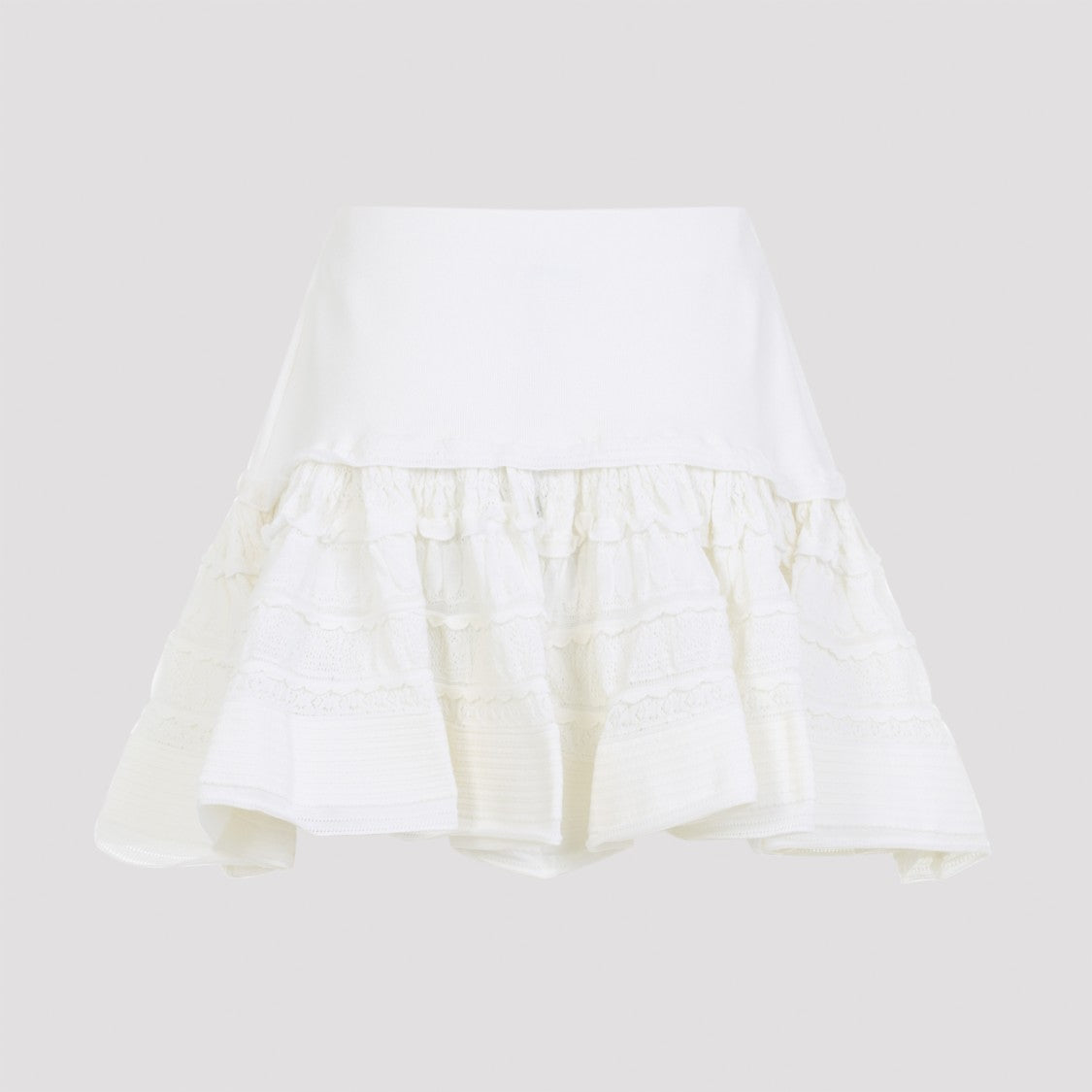 Alaïa Ruffle White Wool Mini Skirt