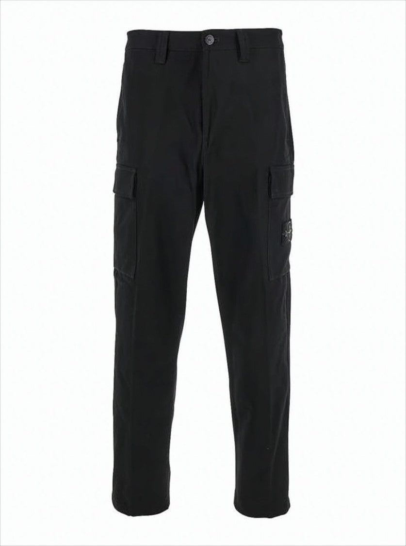 Stone Island Classic Mid-Rise Black Straight Pants With Cargo Pockets
