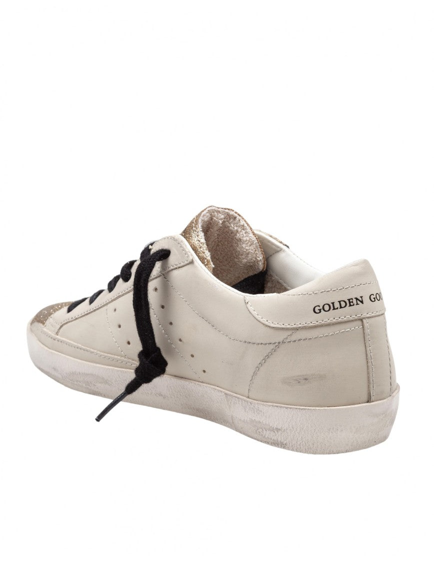 Golden Goose Gold Glitter Sneakers With Pony Hair Star Accent
