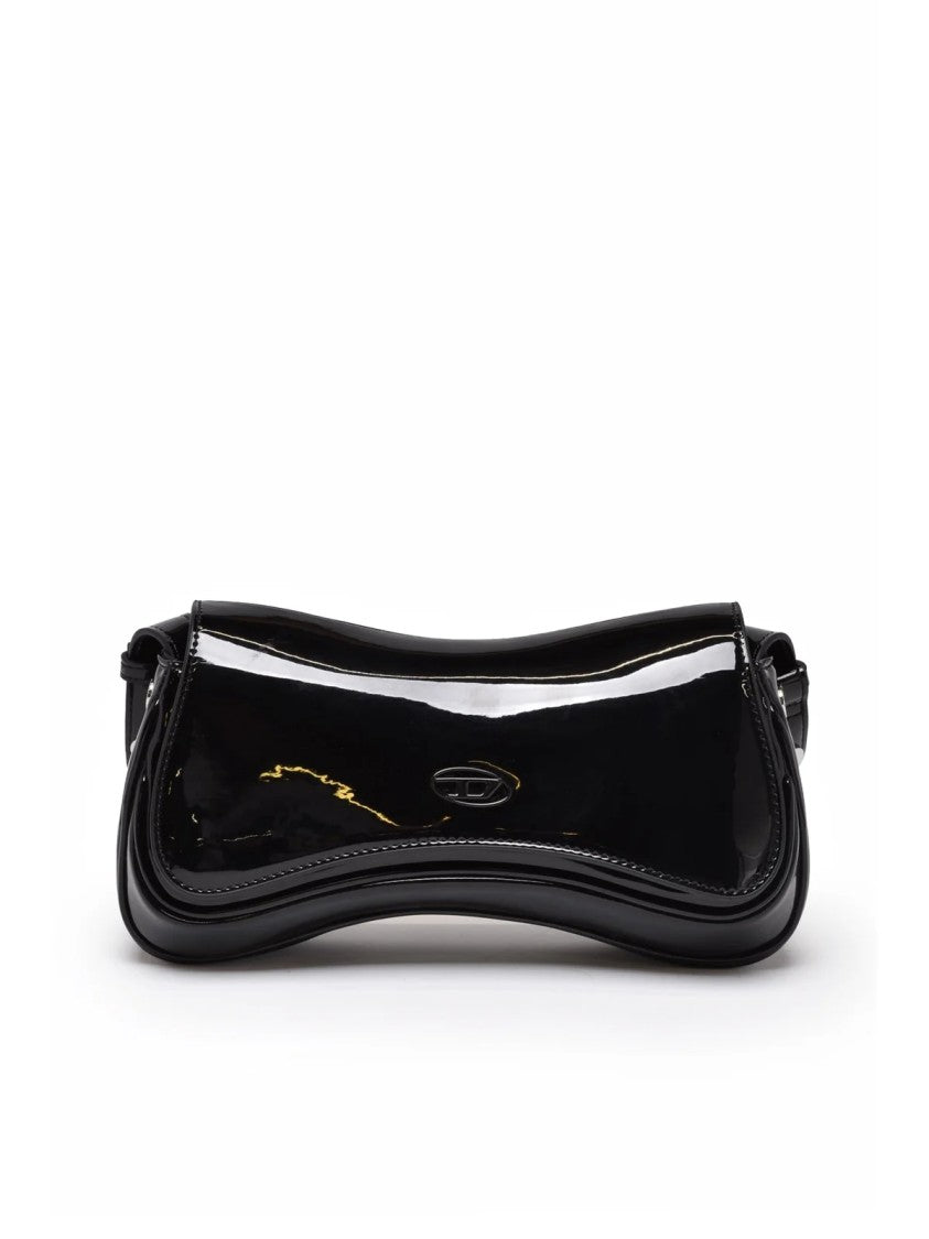 Diesel Black Curved Leather Clip Closure Clutch