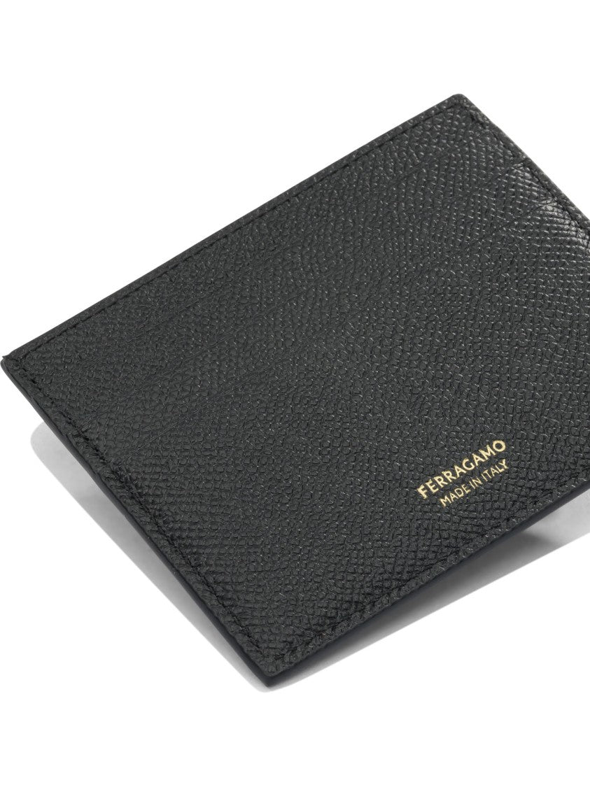 Ferragamo Textured Leather Wallet With Elegant Gold-Tone Accents