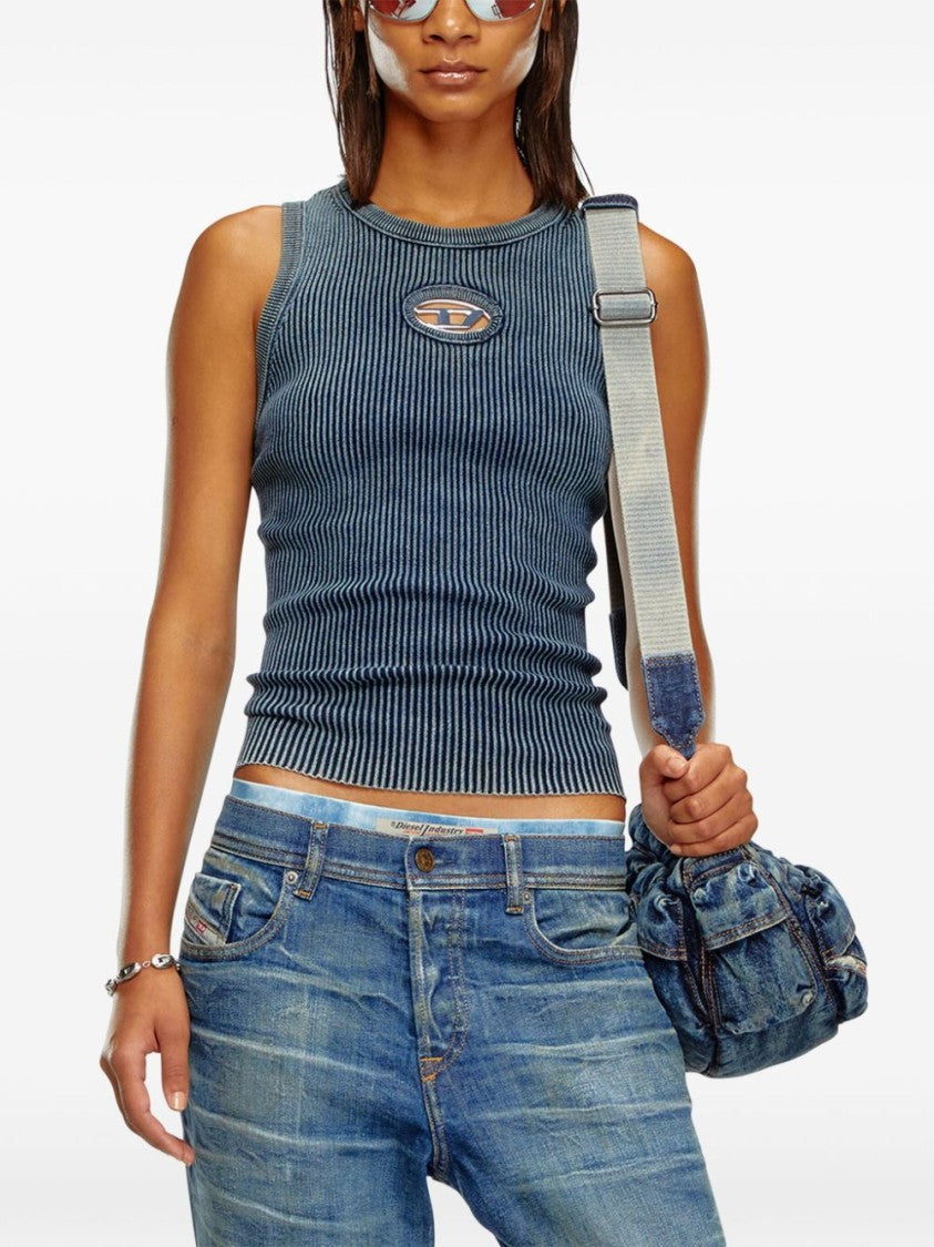 Diesel Ribbed Sleeveless Top With Distinctive Logo Detail