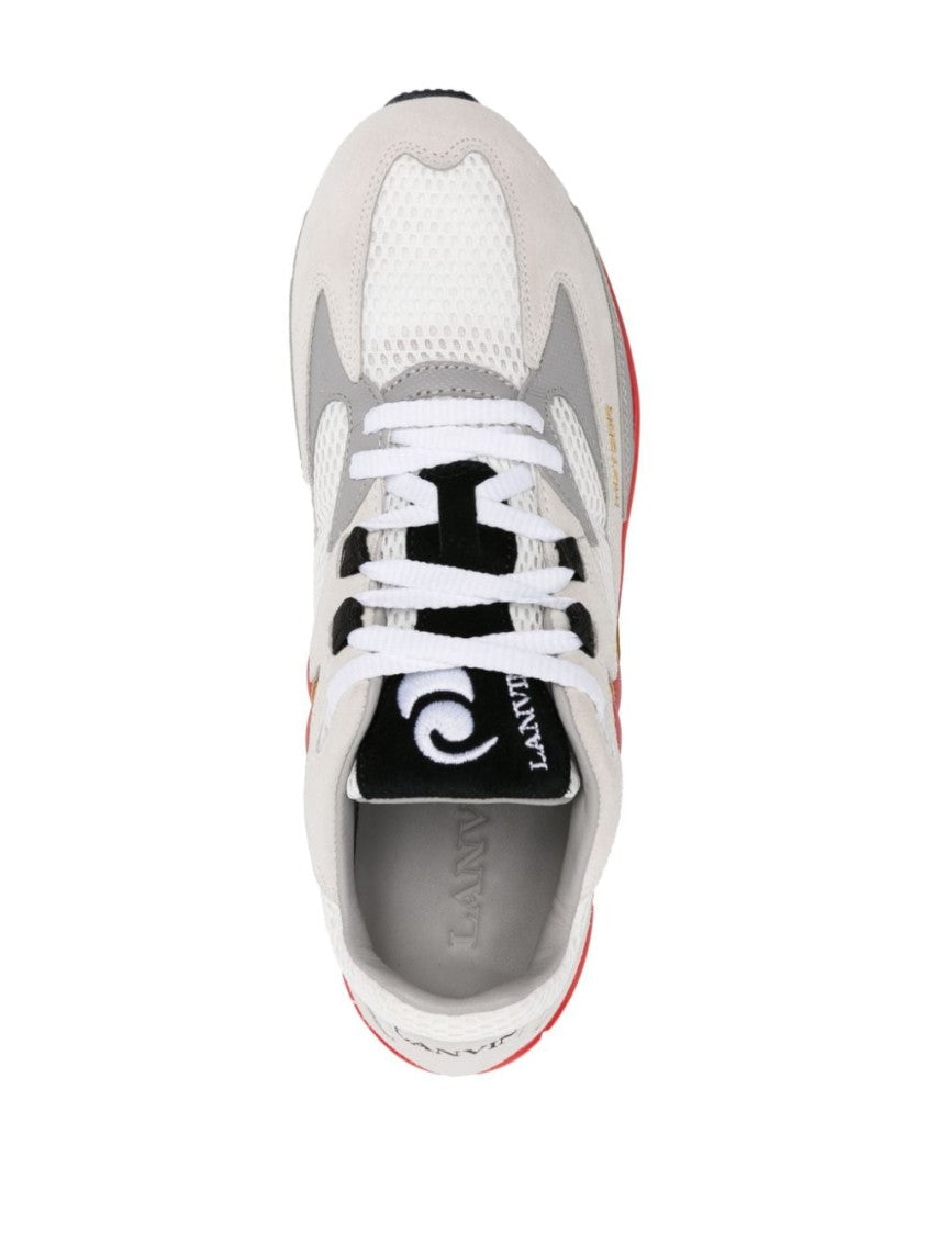 Lanvin Low-Top Sneakers With Multicolor Side Stripe In Calf Suede