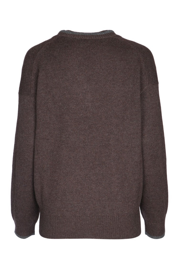 Brunello Cucinelli V-Neck Knitted Sweater With Contrasting Trim