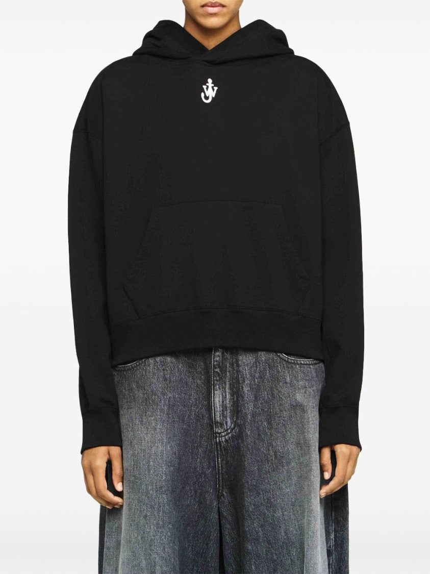 J. W. Anderson Cropped Black Hoodie With Subtle Branding And Relaxed Fit