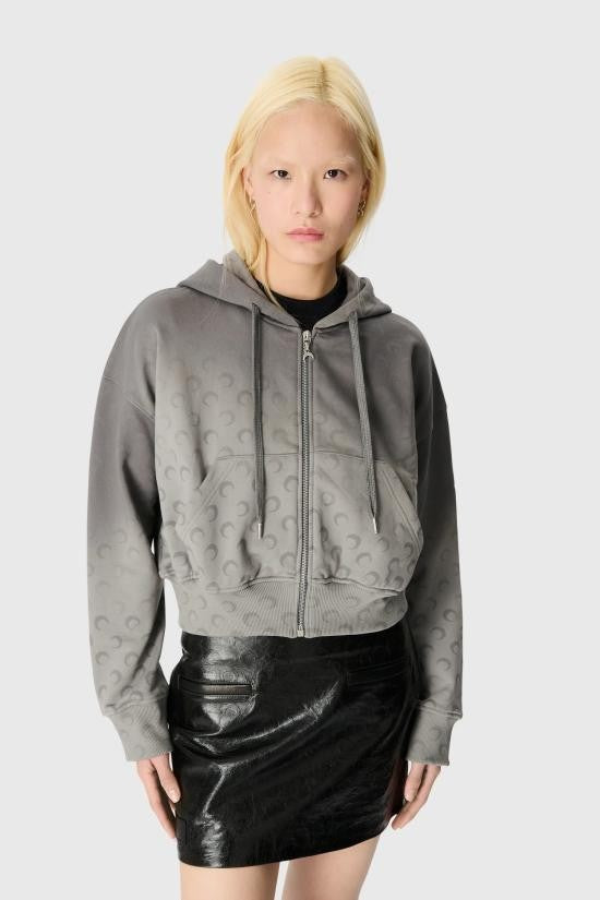 Marine Serre Crescent Moon Embossed Zip-Up Hoodie