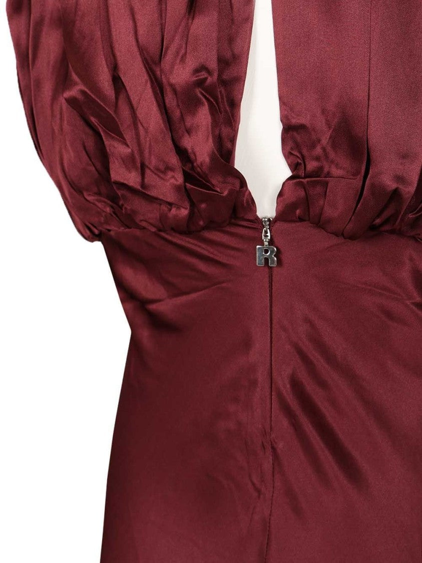 Rotate High Gathered Neckline Silk Maxi Dress