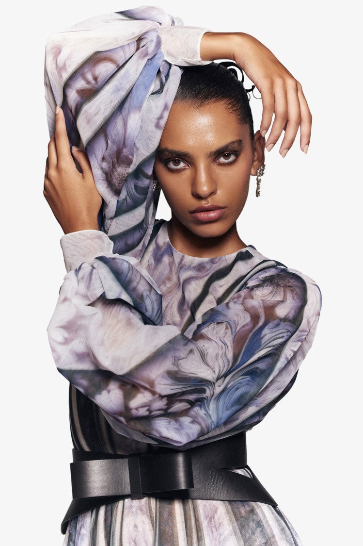 Saiid Kobeisy Tull Printed Dress With Bell Sleeves