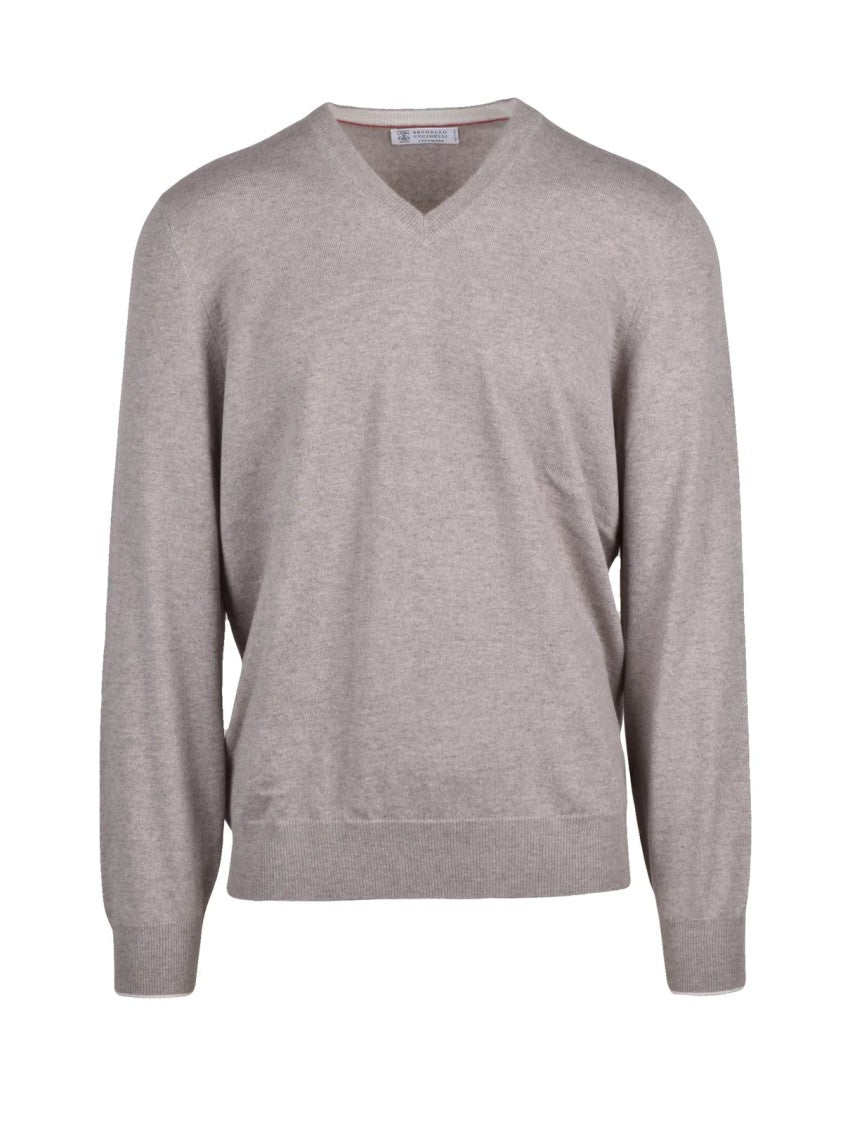 Brunello Cucinelli Cashmere V-Neck Sweater With Ribbed Details