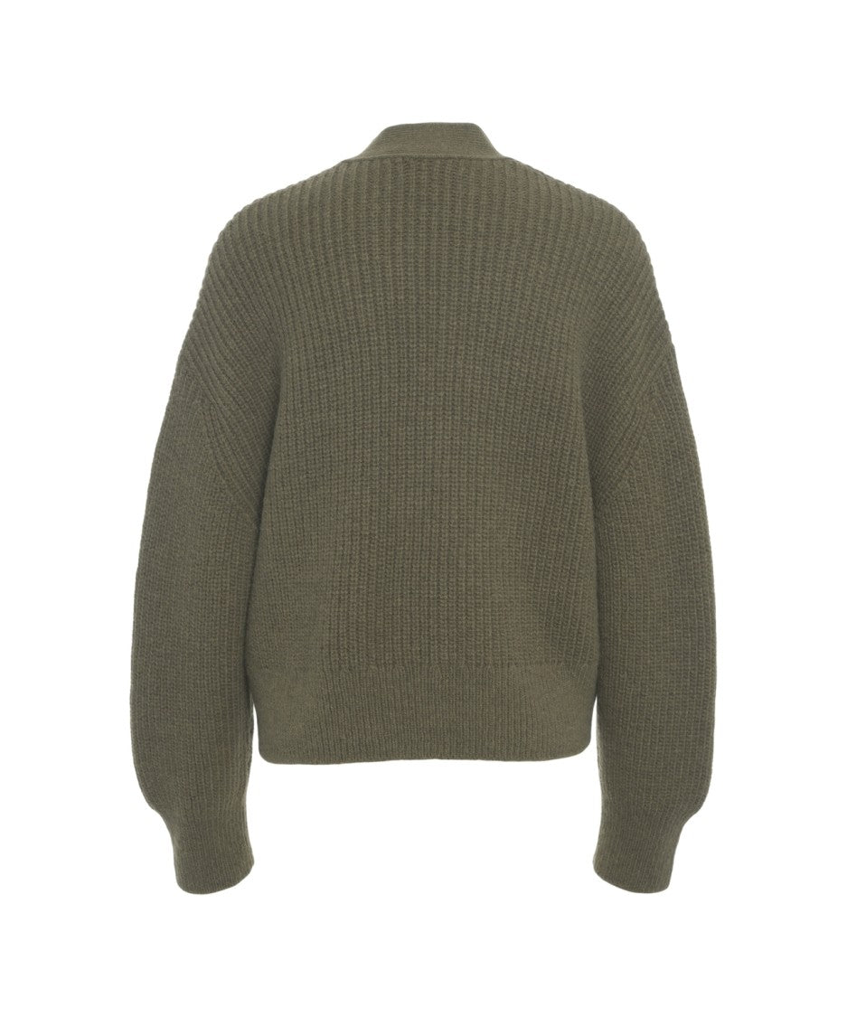 Closed Oversized V-Neck Cardigan With Ribbed Details In Misto Alpaca