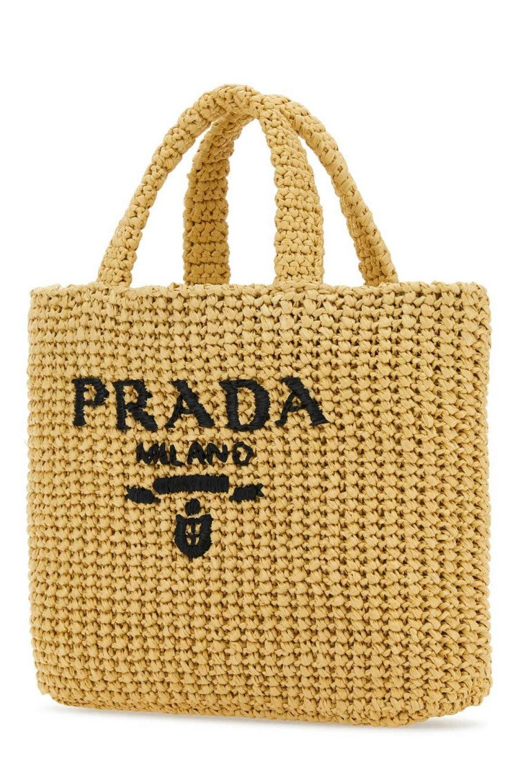 Prada Textured Viscose Rayon Tote Bag With Embroidered Detailing