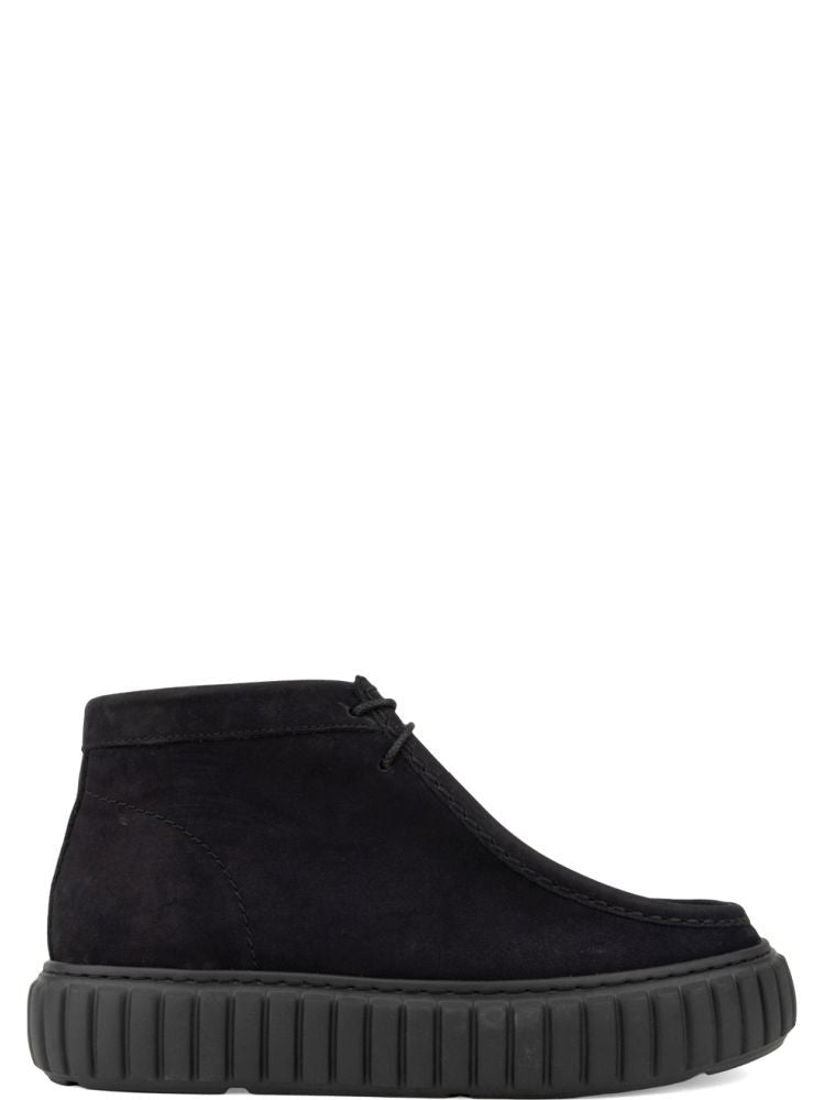 Sergio Moretti Black Minimalist Lace-Up Leather Ankle Boots
