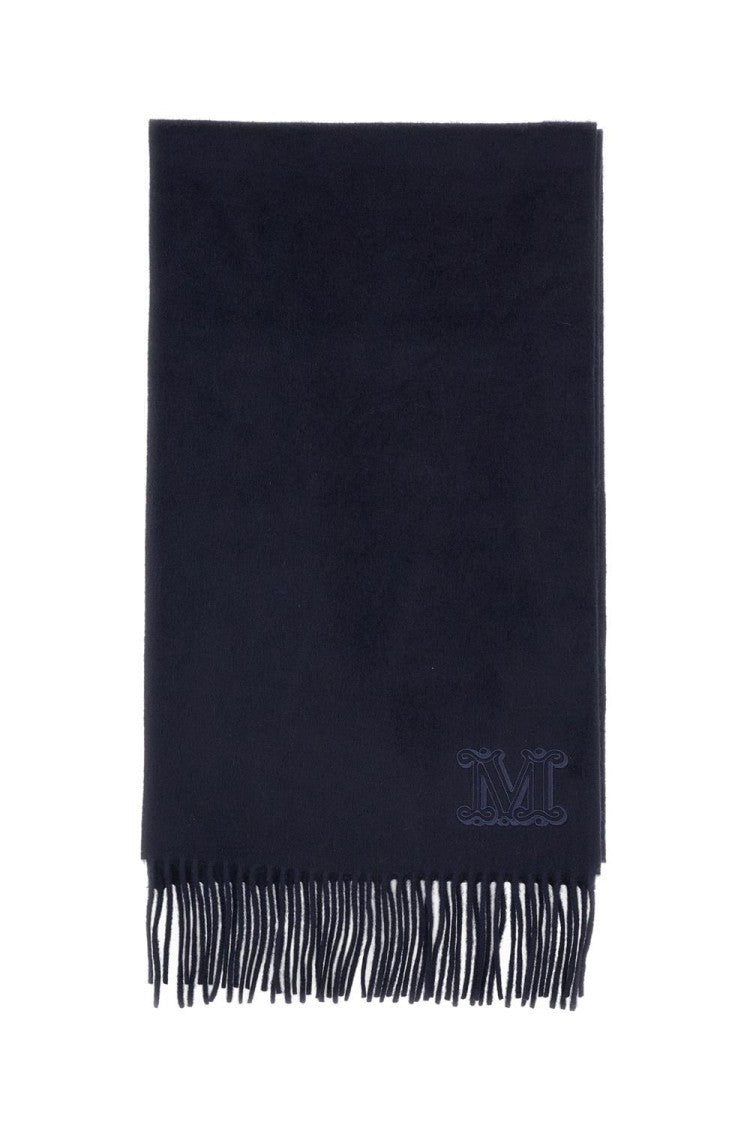 Max Mara Fringed Wool Scarf In Navy Blue