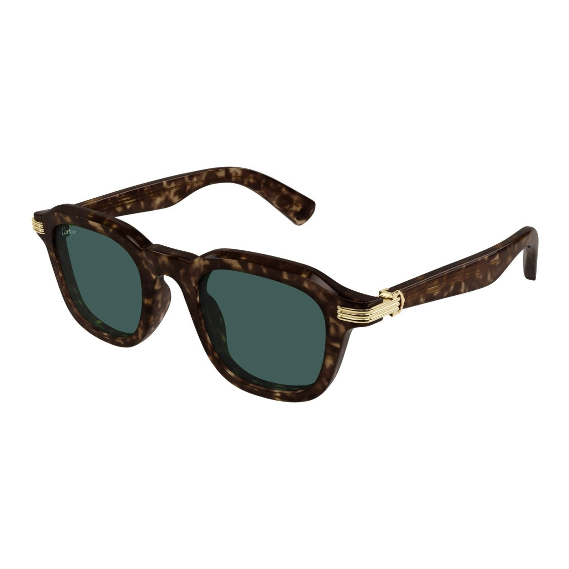 Cartier Bold Square Tortoiseshell Sunglasses With Gold Accents