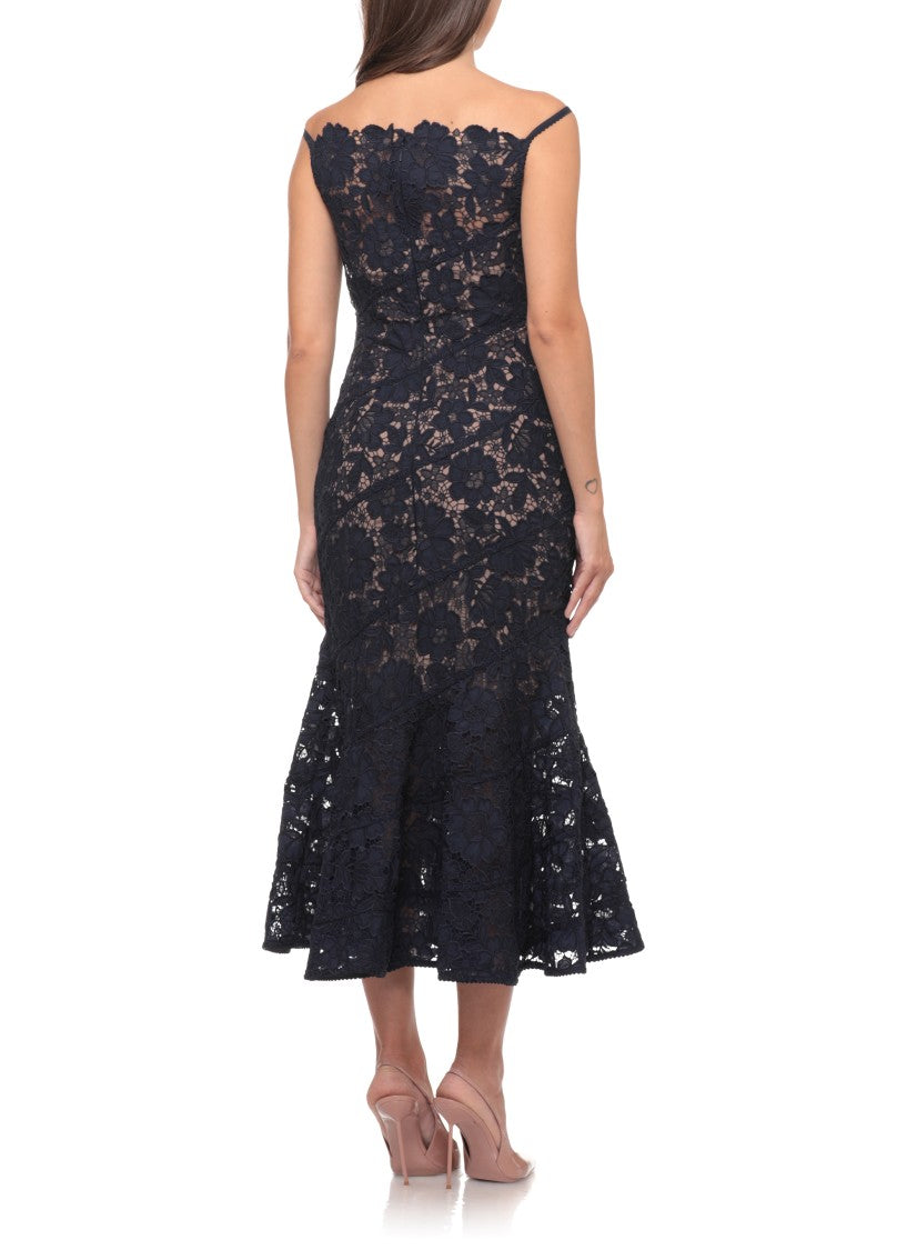 Self-Portrait Floral Lace Mermaid Dress With Nude Slip And Hidden Closure