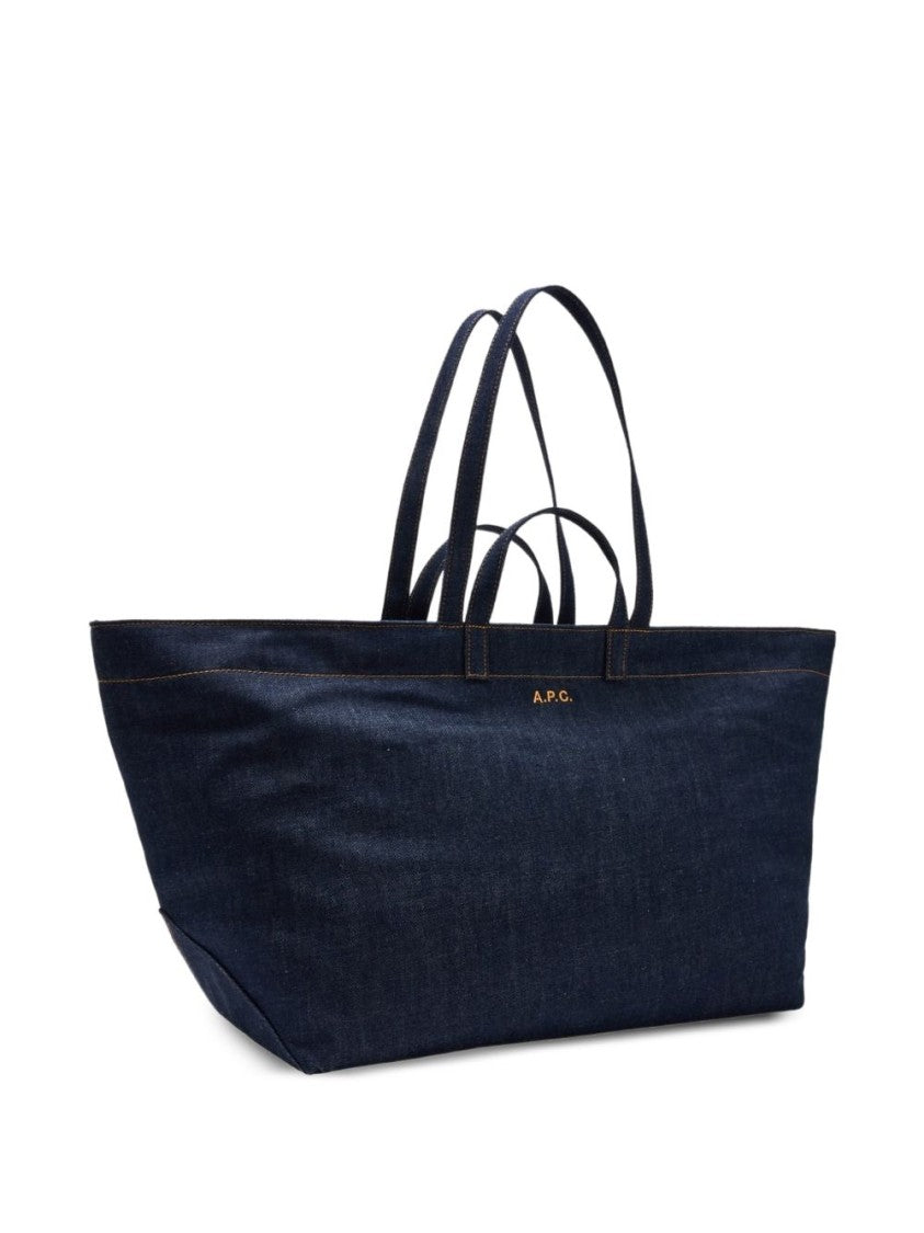 A.P.C. Blue Le Drummer Denim Logo Tote Bag