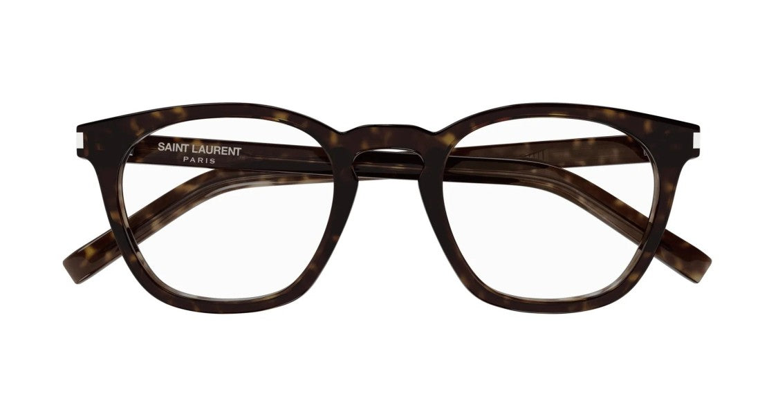 Saint Laurent Havana Metallic Accents Rounded Tortoiseshell Eyeglasses
