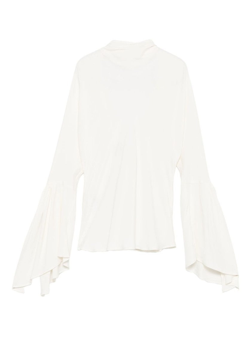 Pinko White High Neck Shirt With Flared Sleeves