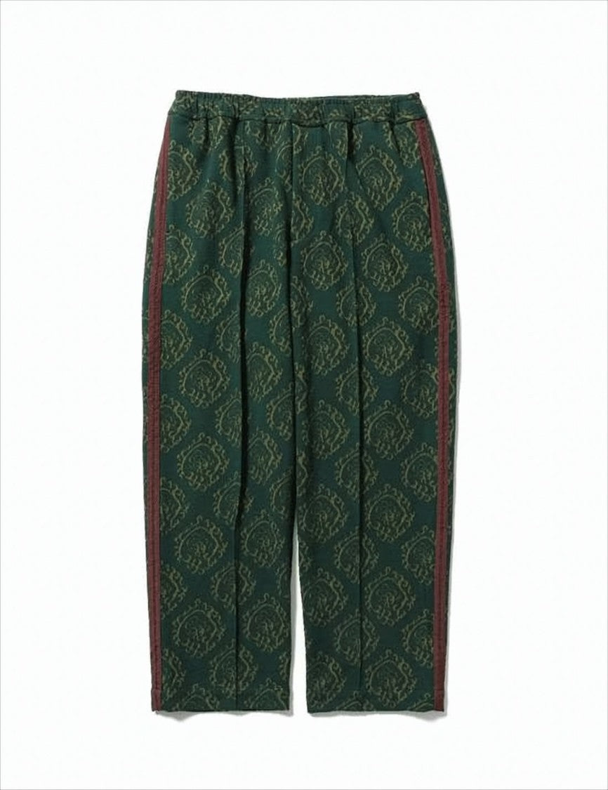 Sasquatchfabrix Dark Green Patterned Relaxed Fit Training Pants With Contrasting Red Stripes