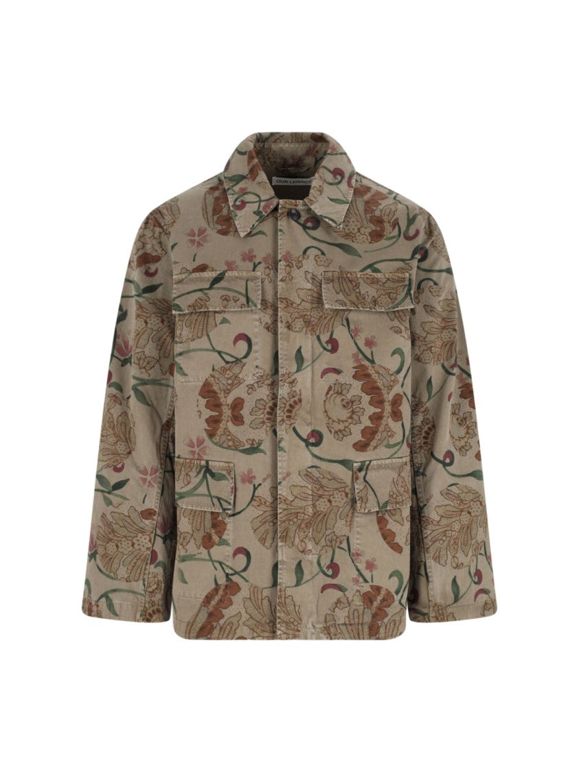Our Legacy Floral Patterned Brown Jacket With Classic Collar