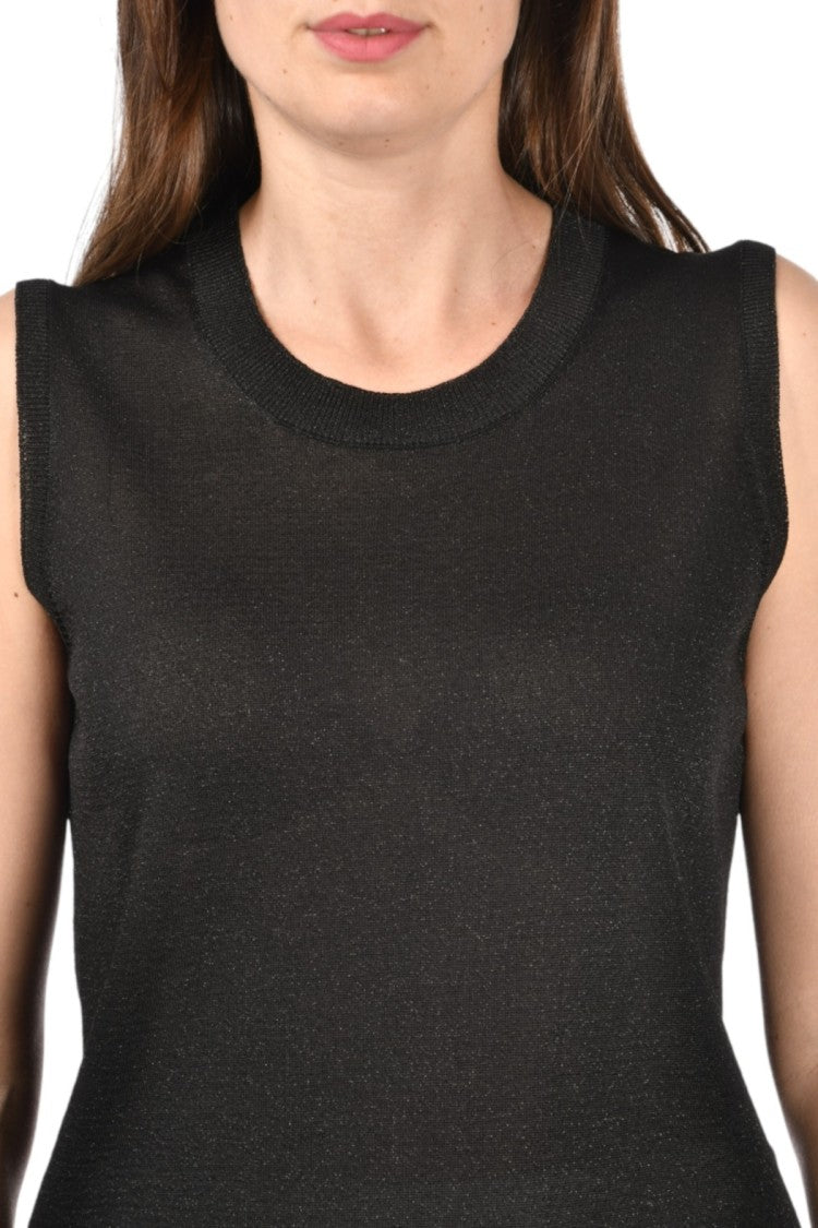 Paolo Fiorillo Capri Sleek Black Knit Top With Ribbed Edges