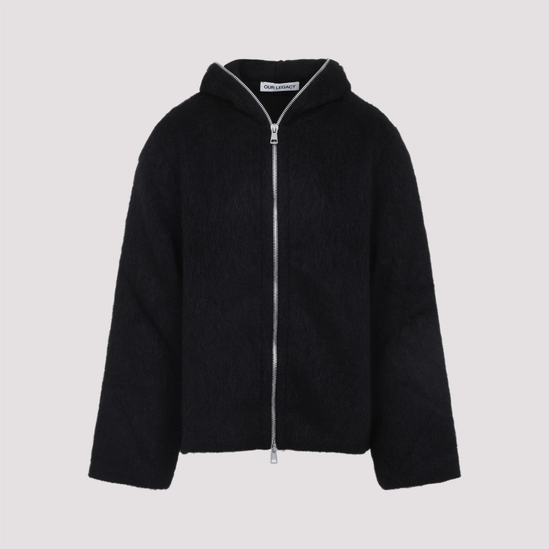 Our Legacy Black Wool Full Zip Hood Sweatshirt
