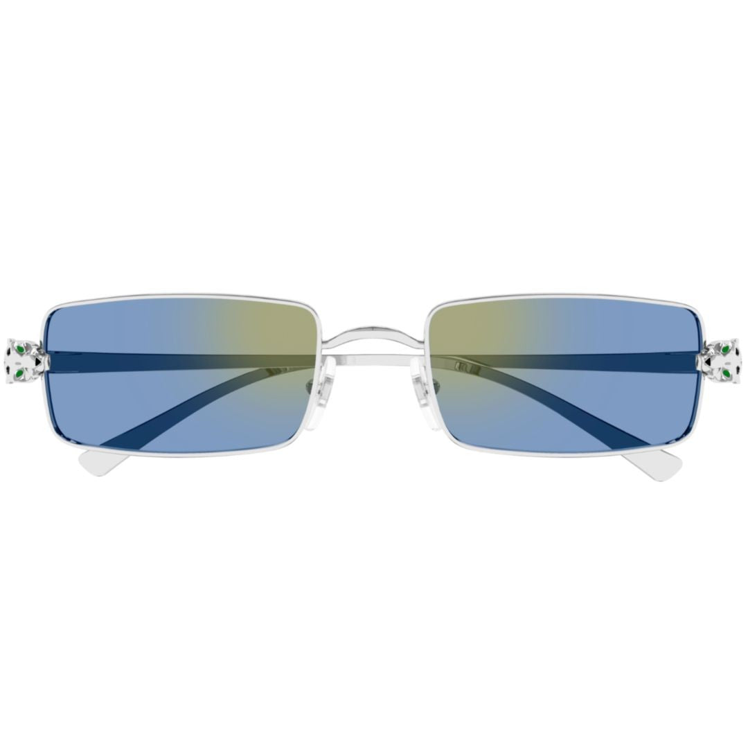 Cartier Rectangular Metal Frame Sunglasses With Panther Head Accents