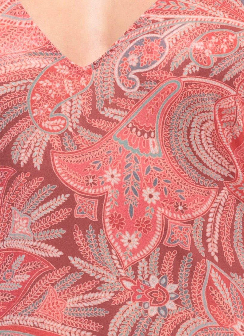Etro V-Neck Paisley Midi Dress With Asymmetric Flared Hem