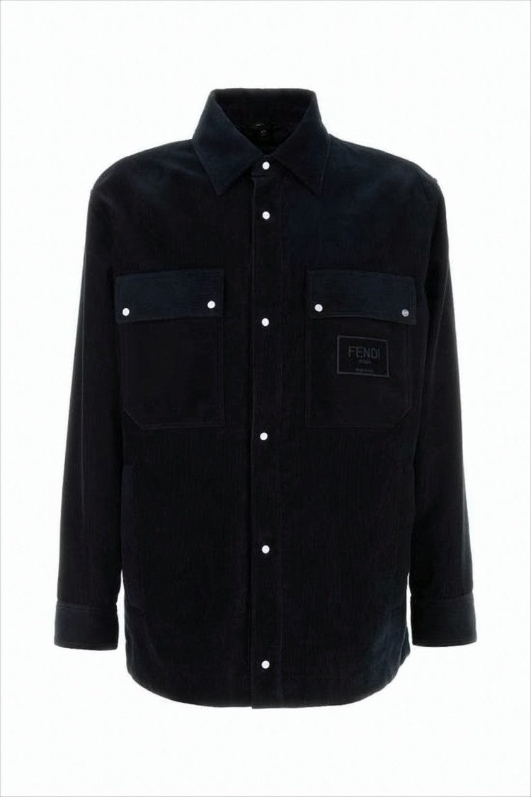 Fendi Boxy Black Jacket With Corduroy Texture