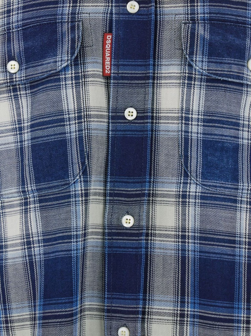 Dsquared2 Blue Checked Pattern Flap Pocket Shirt
