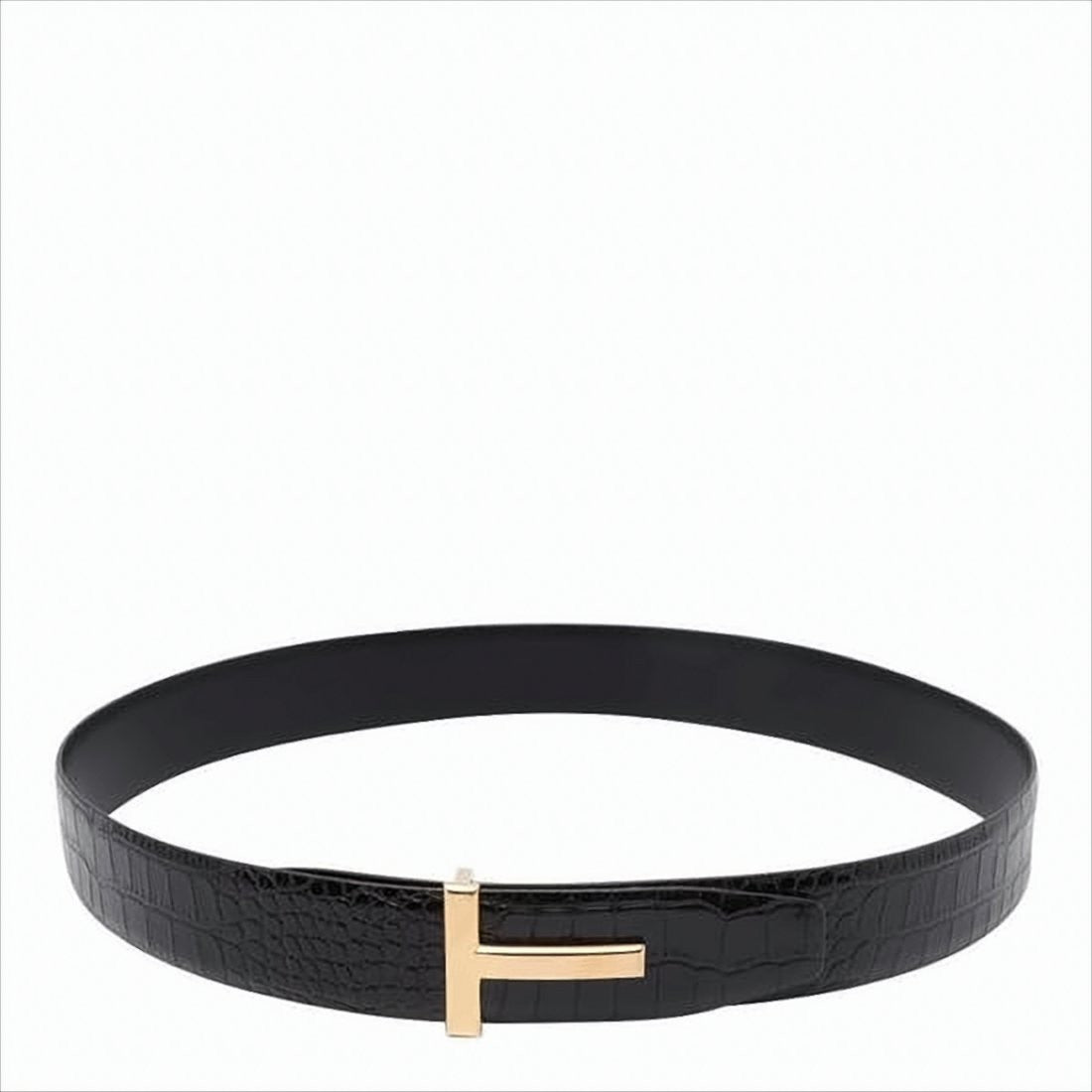 Tom Ford Textured Crocodile Pattern Leather Belt With Polished T-Buckle
