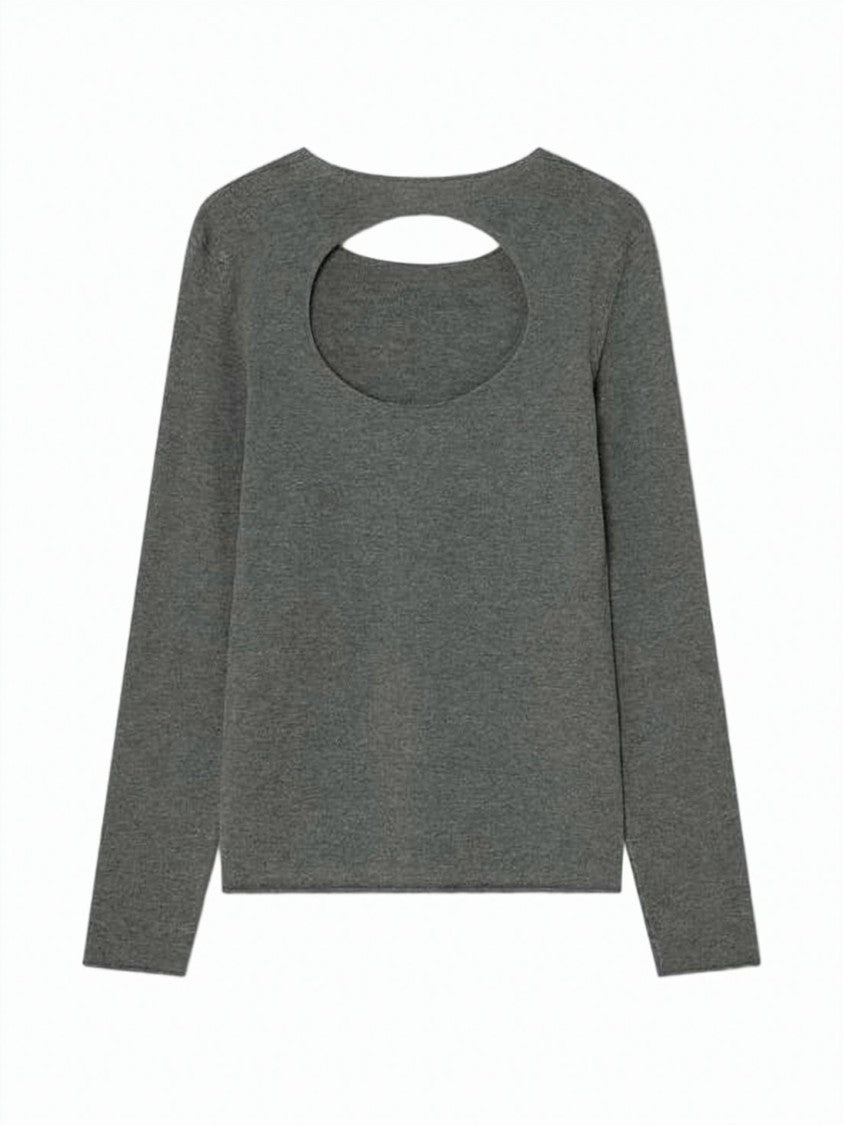 Gimaguas Grey Long-Sleeved Cut-Out Minimalist Sweater