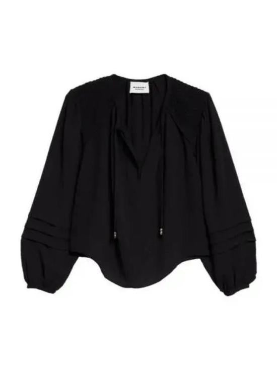 Isabel Marant V-Neck Black Blouse With Pleated Sleeve Details