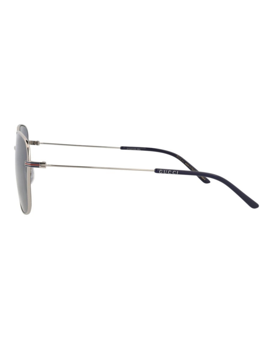 Gucci Square-Frame Metal Sunglasses With Dark Lenses And Striped Detailing