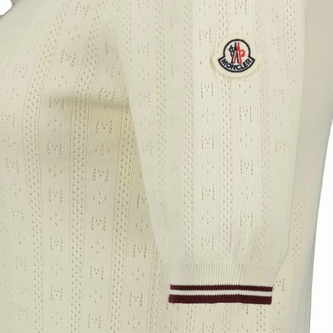 Moncler White Ivory Diamond Logo Pattern Cotton Polo