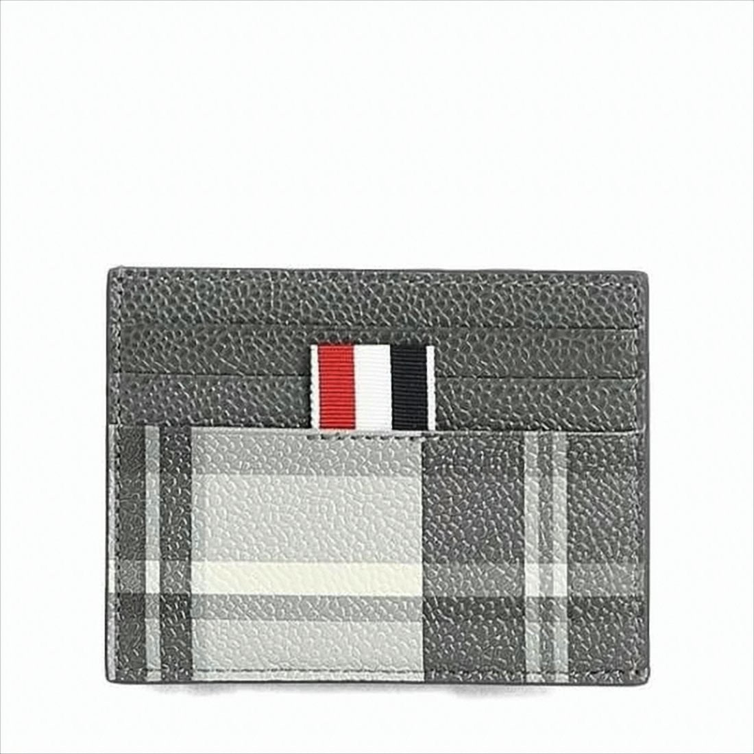 Thom Browne Textured Calf Leather Card Wallet With Plaid Pattern