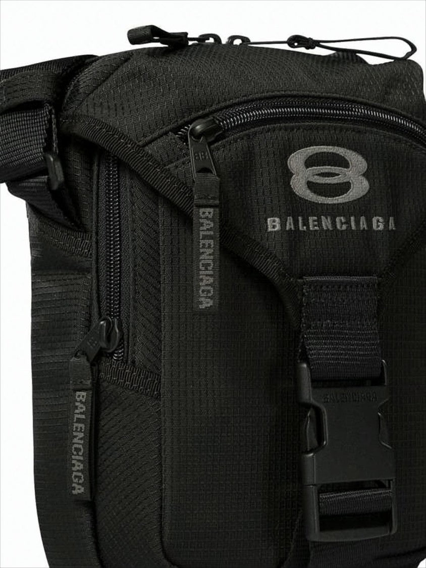 Balenciaga Textured Black Recycled Polyamide Shoulder Bag With Adjustable Strap And Multiple Compartments